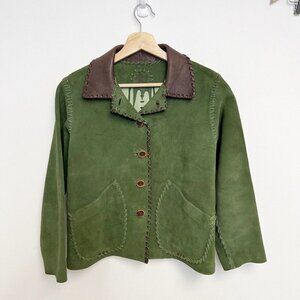 Rusty Dorr Originals Handcrafted Deerskin Outerwear Green Brown Jacket Sz M/L